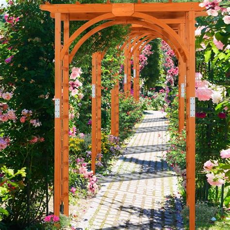 Garden And Outdoors Pergola Trellis Plant Support Curved Tan Wooden