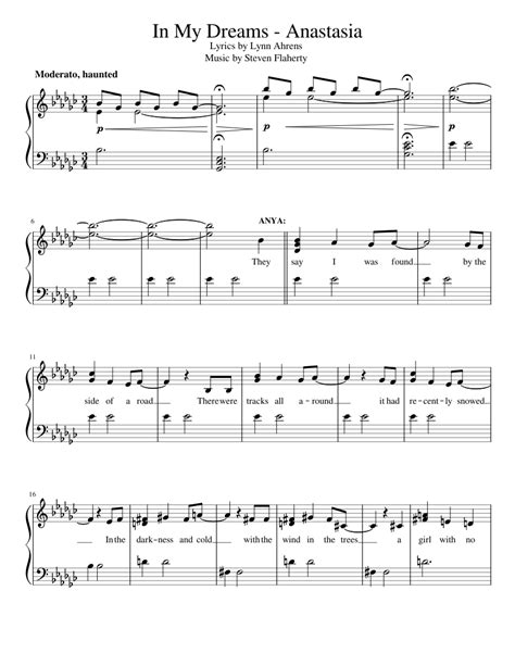 Anastasia In My Dreams Janes Arrangement Sheet Music For Piano