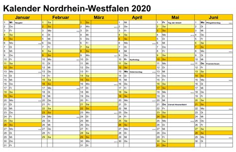 Hälfte mit kalenderwochen und feiertagen. Sommerferien 2020 NRW Kalender Feiertagen Excel, PDF ...