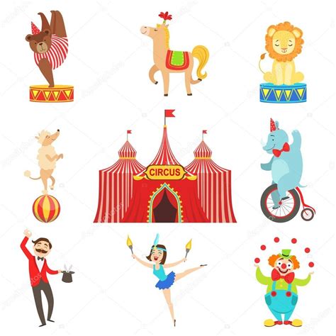 Circus Performance Objects And Characters Set Stock Vector Image By