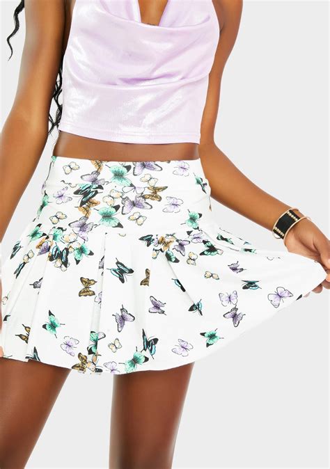 Butterfly Print Pleated Skirt White Dolls Kill