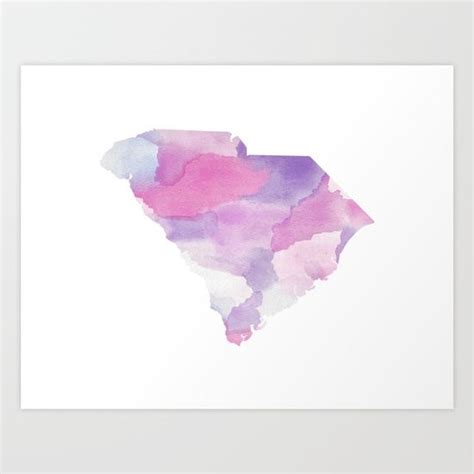 Watercolor State Map South Carolina Sc Colorful Art Print By Rocky