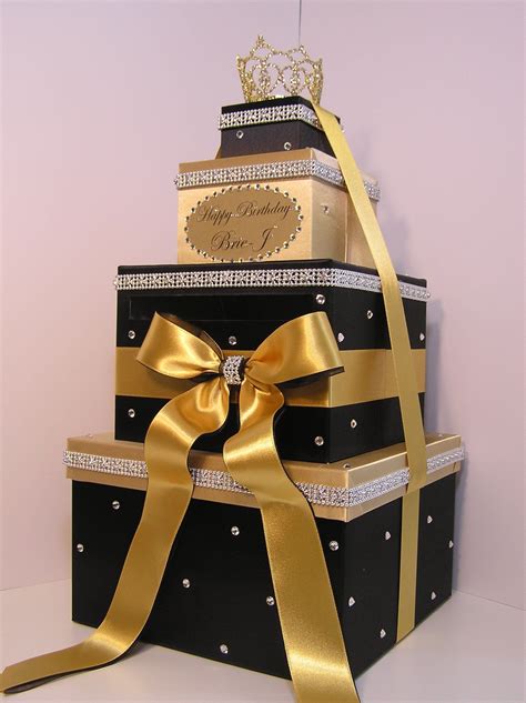 Quincea Era Sweet Birthday Wedding Card Box Black And Gold Etsy