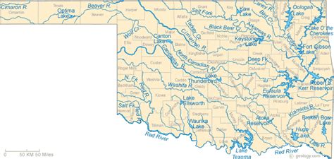 Map Of Oklahoma Lakes Streams And Rivers