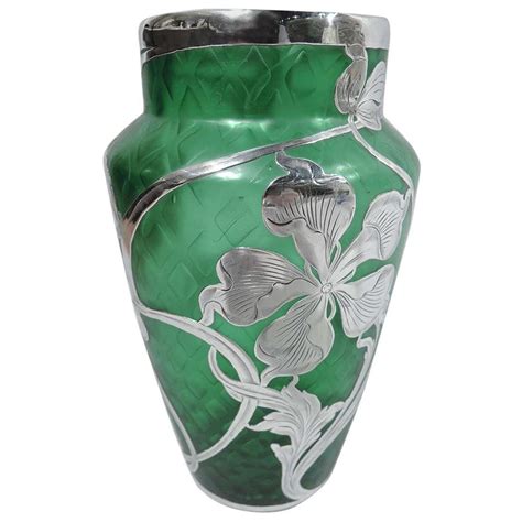 Art Nouveau Green Quilted Glass Silver Overlay Vase By Loetz For Sale At 1stdibs