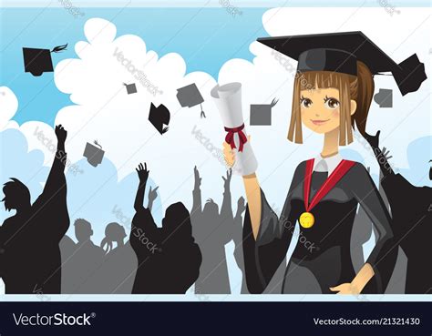 Graduation Girl Holding Diploma Royalty Free Vector Image