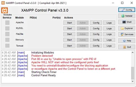 XAMPP Port In Use By Unable To Open Process With PID