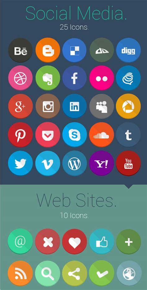 20 Beautiful Free Flat Social Media Icons Sets Freshdesignweb