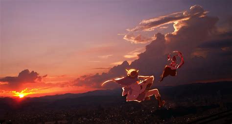 Download 1920x1080 Anime Landscape Sky Sunset Clouds