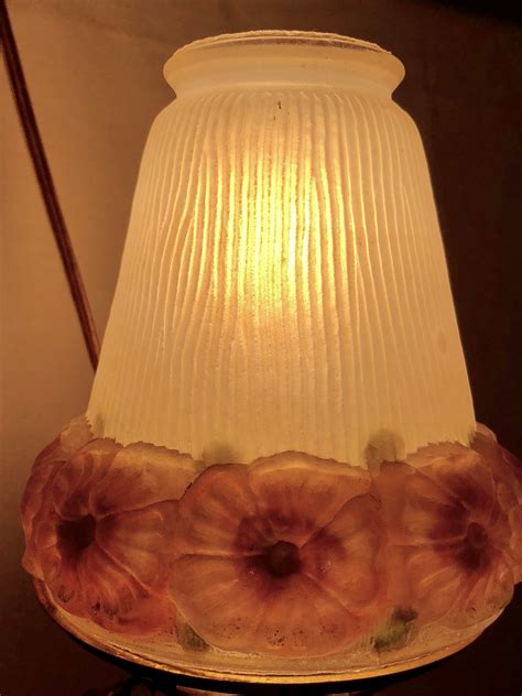 Antique Victorian Frosted White Glass Lamp Shade With Hand Painted Rose