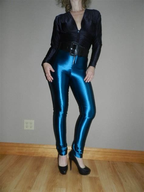 Vtg Spandex 70s 80s Disco Pants Shiny Rocker Trousers High Waist