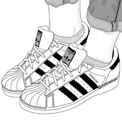 A Pair Of Adidas Shoes Is Shown In This Black And White Drawing By Person