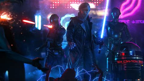 Hd Wallpaper Cyberpunk Lightsaber Luke Skywalker Star Wars