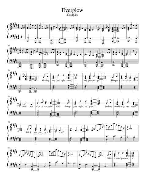 Everglow Sheet Music For Piano Solo