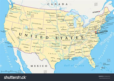 United States America Political Map Capital Stock Vector 220563232