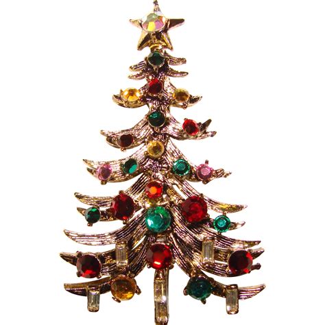 Fabulous Hollycraft Vintage Christmas Tree Brooch From