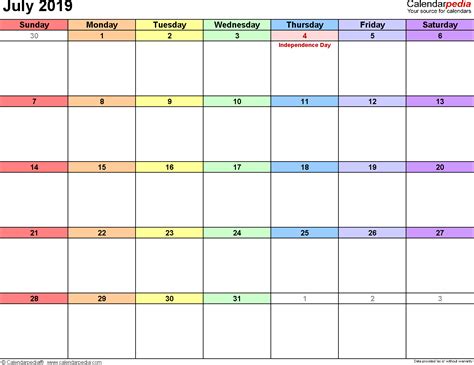 July 2019 Calendars For Word Excel And Pdf
