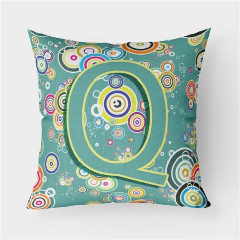 Letter Q Circle Circle Teal Initial Alphabet Fabric Decorative Pillow