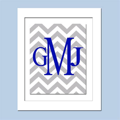 Chevron Monogram Initials 5x7 Monogram Print Nursery Art Etsy