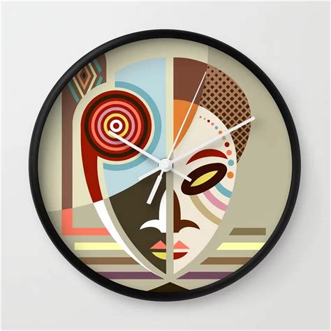 African Clock Ethnic Mask Wall Decor