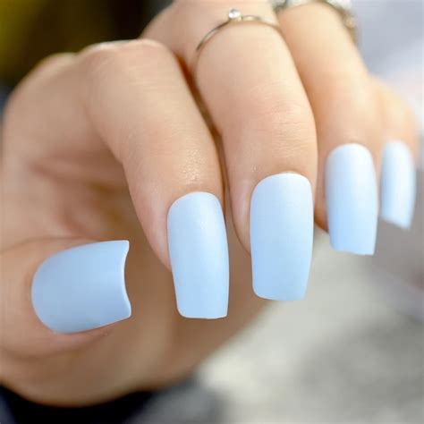 Sky Blue Fake Nails Matte Full Nails Long Nail Art Decoration Tips 24