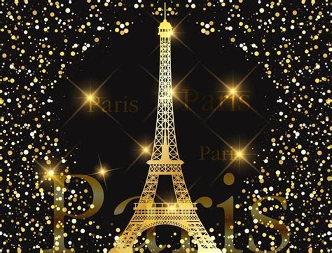 Gold Eiffel Tower Paris Night Lights Photography Backdrops Shining