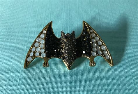 Black Rhinestone Bat Pin Halloween Bat Pin Bat Brooch Etsy