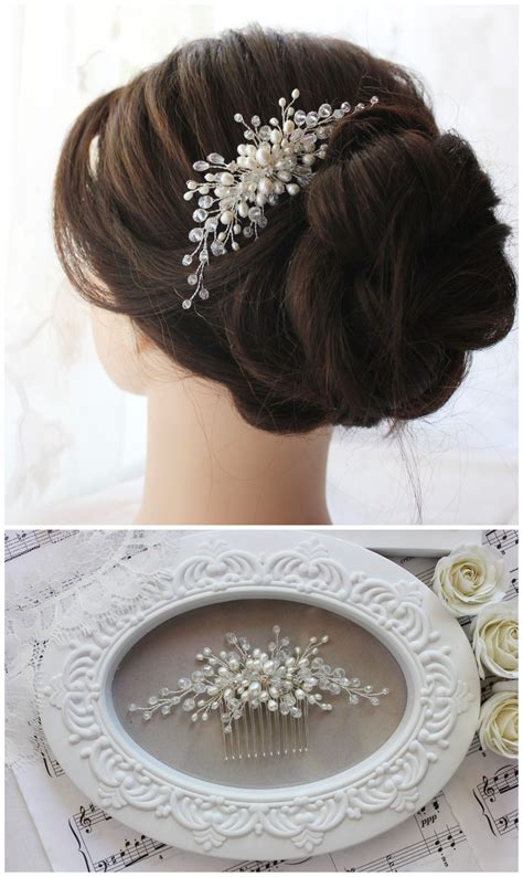 Bridal Comb Pearl Natural Hair Comb Wedding Hair Piece Bridal Headpiece Silver Hair Access