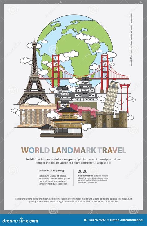The World Landmark Travel Poster Design Template Stock Vector