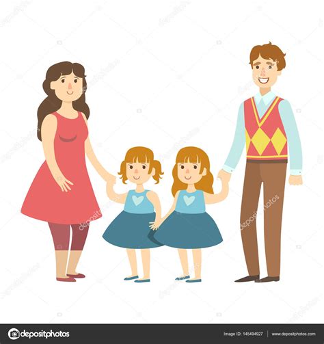 Parents And Two Twin Little Daughters Illustration From Happy Loving