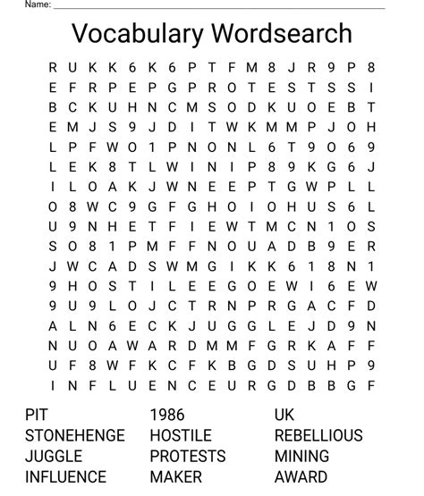 Vocabulary Word Search Printable