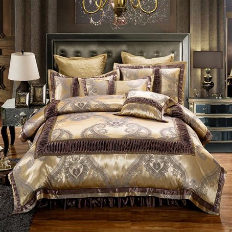 Luxury Jacquard Cotton Gold Duvet Cover Set For King Queen Size Bedding