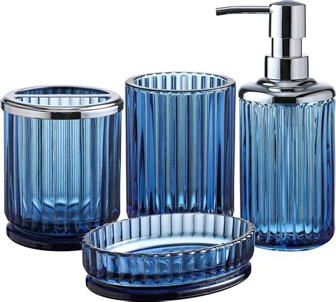 4pcs Heavy Weight Decent Blue Glass Bathroom Accessories