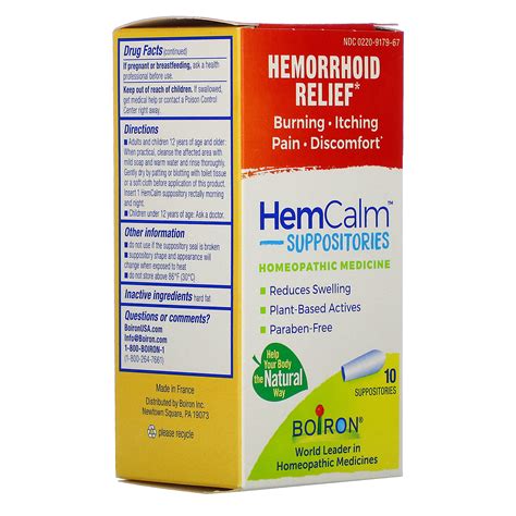 Boiron Hemcalm Suppositories Hemorrhoid Relief 10 Suppositories Iherb
