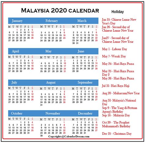 Public Holidays In Malaysia 2020 Calendar Dream