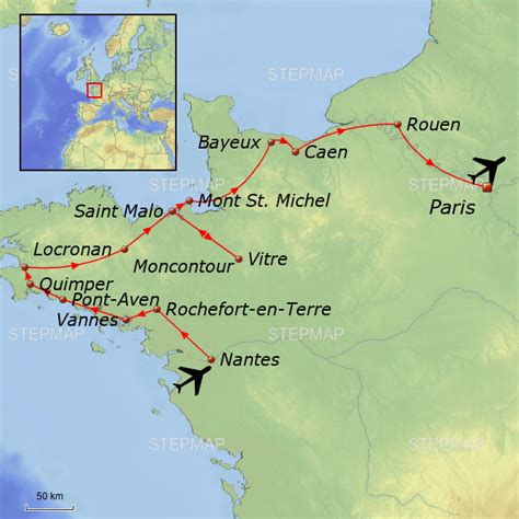 Kaart Frankrijk Normandie Bretagne Vogels