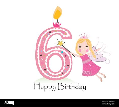 Happy Sixth Birthday Candle Baby Girl Greeting Card With Fairy Tale