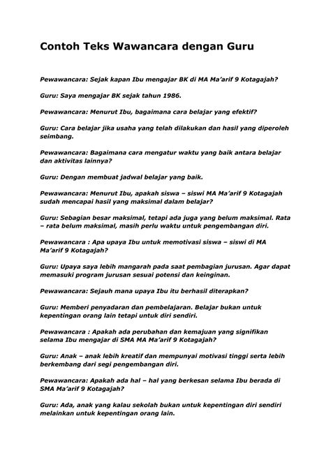Contoh Teks Wawancara dengan Guru