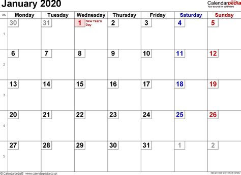 January 2020 Calendar Uk Qualads