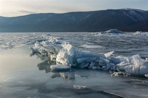 Cracked Ice On The Frozen Lake Baikal Russia Stock Image Image Of