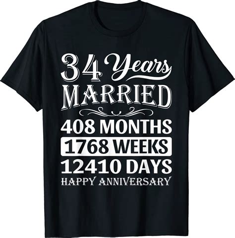 34 Years Married Happy 34th Wedding Anniversary T Shirt Amazonde