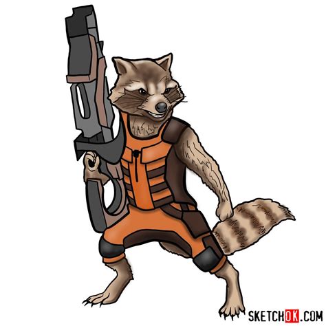 How To Draw Rocket Raccoon Step By Step Drawing Tutorials Raccoon