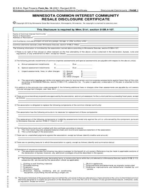 Resale Disclosure Certificate Mn Fill And Sign Printable Template