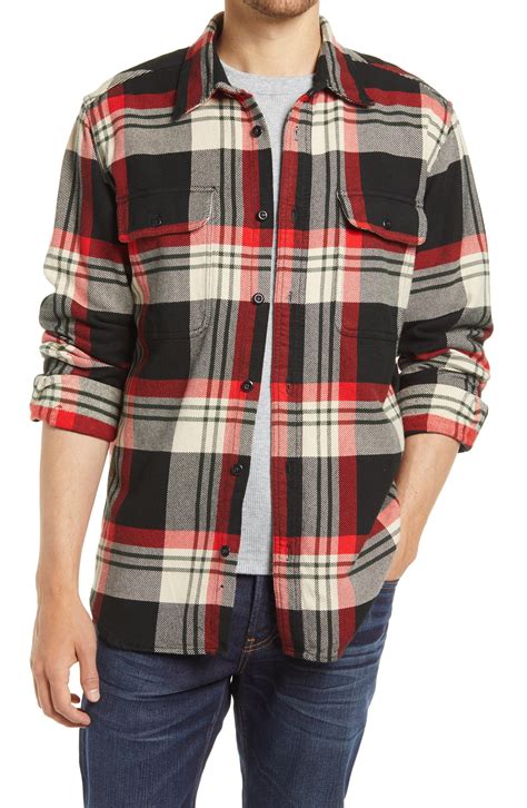 filson vintage flannel regular fit plaid cotton shirt in red for men lyst