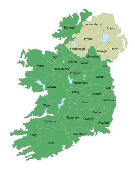 A Map Of Ireland Showing Traditional County Borders And Names With