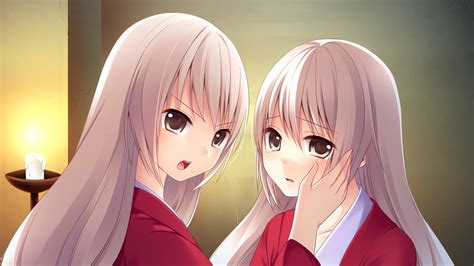 2girls Game Cg Long Hair Sengoku Hime Twins White Hair