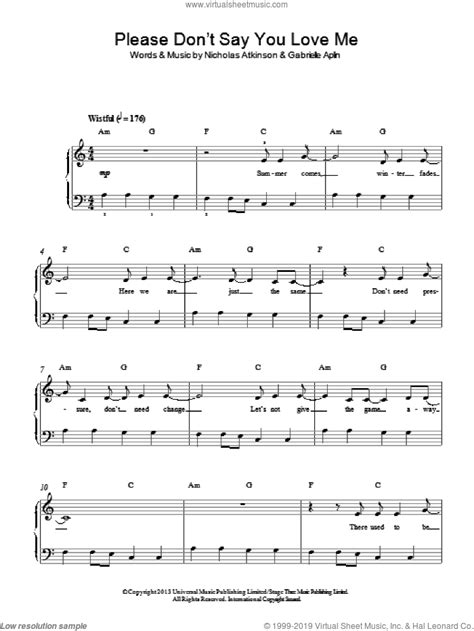 Aplin Please Dont Say You Love Me Sheet Music For Piano Solo