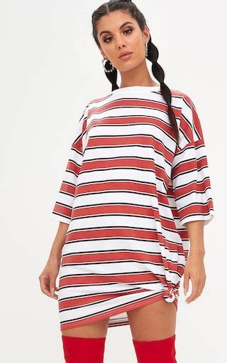 Red Striped Oversized Boyfriend T Shirt Dress Oversized T Shirt Dress