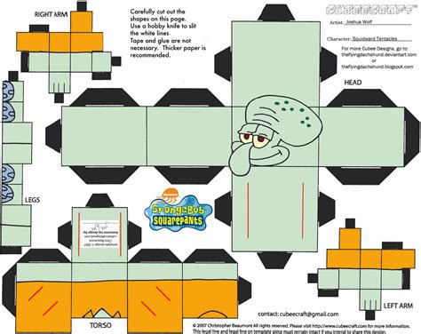 Squidward Paper Toy Free Printable Papercraft Templates