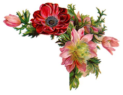 Free Digital Flower Images Of Corner Design With Red And Pink Flowers